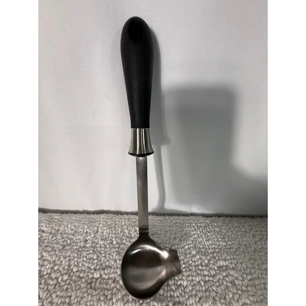 Stainless Steel Gravy Ladle with Pour Spout and Ergonomic Black Handle 10.5